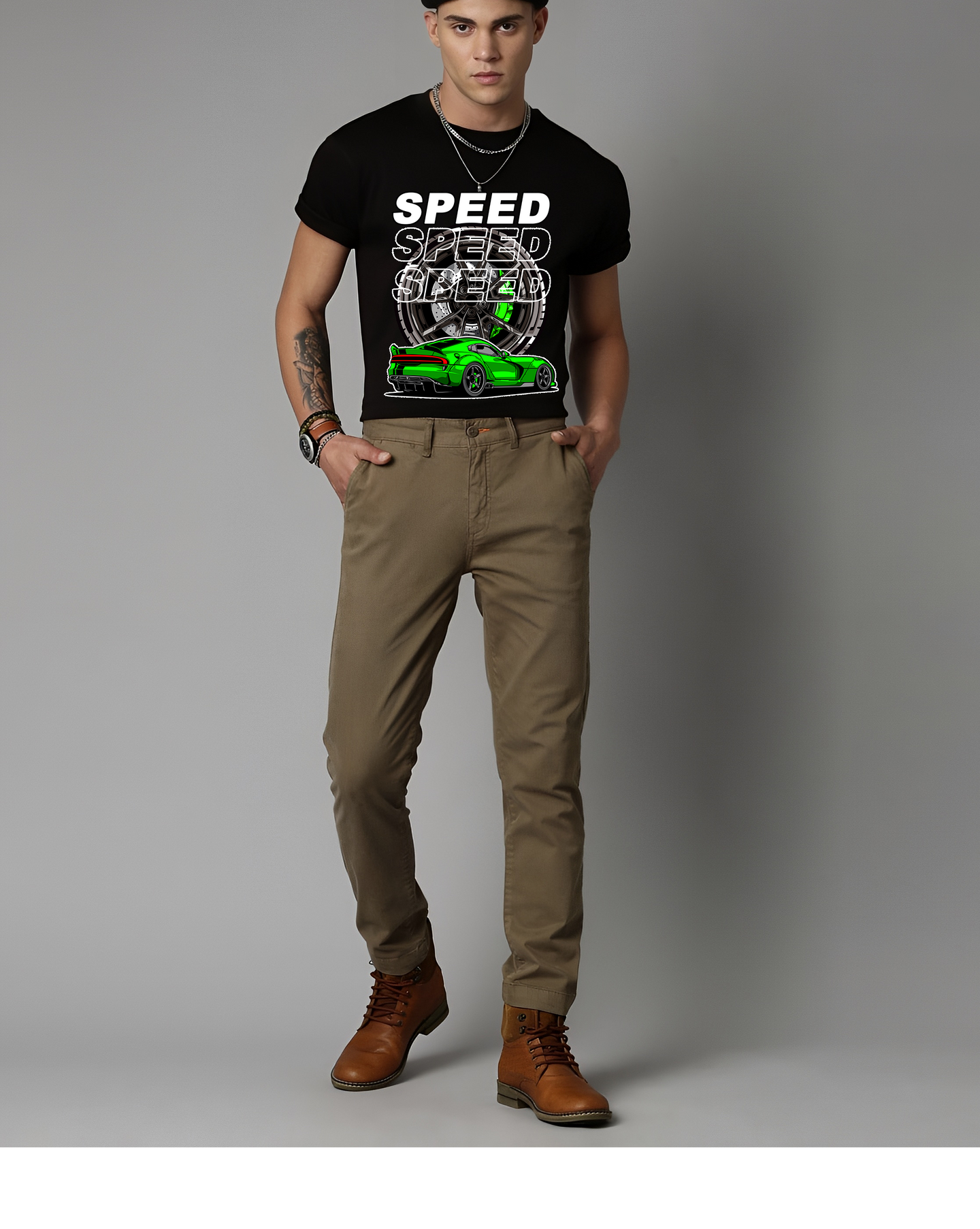 Urban Drip Black Pure Cotton T-Shirt | Regular Fit | Supercar Graphic with SPEED Text | Men’s Streetwear Tee